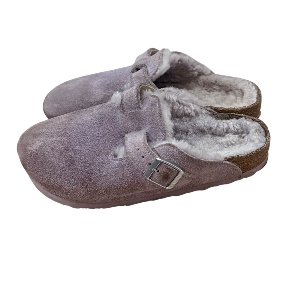Birkenstock Boston Suede & Shearling Clog,Purple Size 36 Narrow width